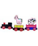 BEEBOO - TRAIN EN BOIS - LOCOMOTIVE AVEC REMORQUES ET ANIMAUX EN BOIS