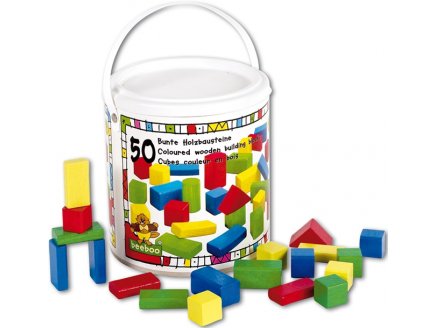 BEEBOO - BARIL DE 50 PIECES DE COULEUR EN BOIS - JEU DE CONSTRUCTION - JOUET EN BOIS