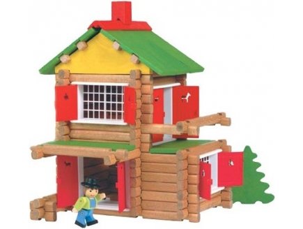 JEUJURA - MON CHALET EN BOIS 135 PCS + VOITURE ET PERSONNAGE - JOUET EN BOIS