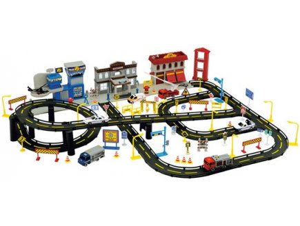 PISTE DE VILLE 100 PIECES AVEC VEHICULES - JOHN WORLD - CIRCUIT VOITURES