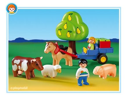 PLAYMOBIL 1.2.3 6620 ENFANT / CHARRETTE / ANIMAUX