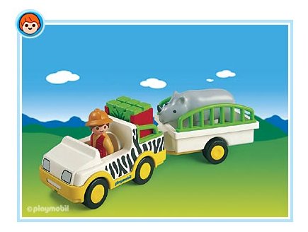 PLAYMOBIL 1.2.3 6743 GARDIEN DE ZOO / VEHICULE / RHINOCEROS