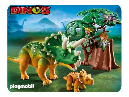 PLAYMOBIL DINOS DINOSAURES 5234 TRICERATOPS ET SON PETIT AVEC ARBRE