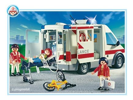 PLAYMOBIL HOPITAL 4221 AMBULANCIERS / BLESSE / VEHICULE