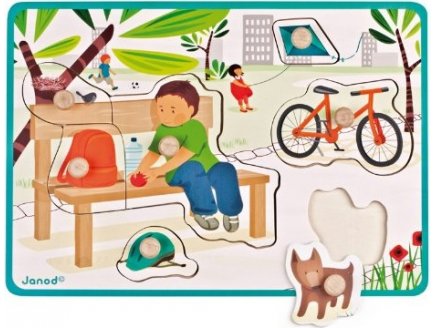 PUZZLE EN BOIS OCEAN 7 PIECES - JANOD - PUZZLE A ENCASTRER - PUZZLE AVEC BOUTONS