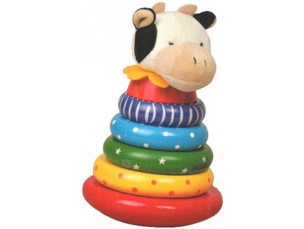PYRAMIDE DES ANNEAUX EN BOIS VACHE - JOUET EN BOIS