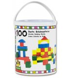 BARIL DE 100 PIECES DE COULEUR EN BOIS - JEU DE CONSTRUCTION EN BOIS