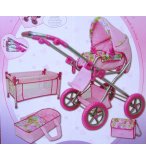 LANDAU COMBI POUSSETTE A FLEURS + LIT POUR POUPEE - CALINOU - ACCESSOIRE POUPEE