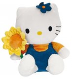 PELUCHE HELLO KITTY BLEUE AVEC FLEUR 30 CM - SANRIO - PELUCHE LICENCE