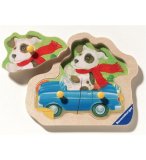PUZZLE EN BOIS CHIEN 3 PIECES - RAVENSBURGER - PUZZLE A ENCASTRER - PUZZLE AVEC BOUTONS
