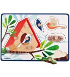 PUZZLE EN BOIS NICHE A OISEAUX 8 PIECES - JANOD - PUZZLE A ENCASTRER AVEC BOUTONS - J07035
