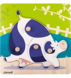 PUZZLE EN BOIS VACHE 4 PIECES - JANOD - PUZZLE A ENCASTRER - PUZZLE AVEC BOUTONS