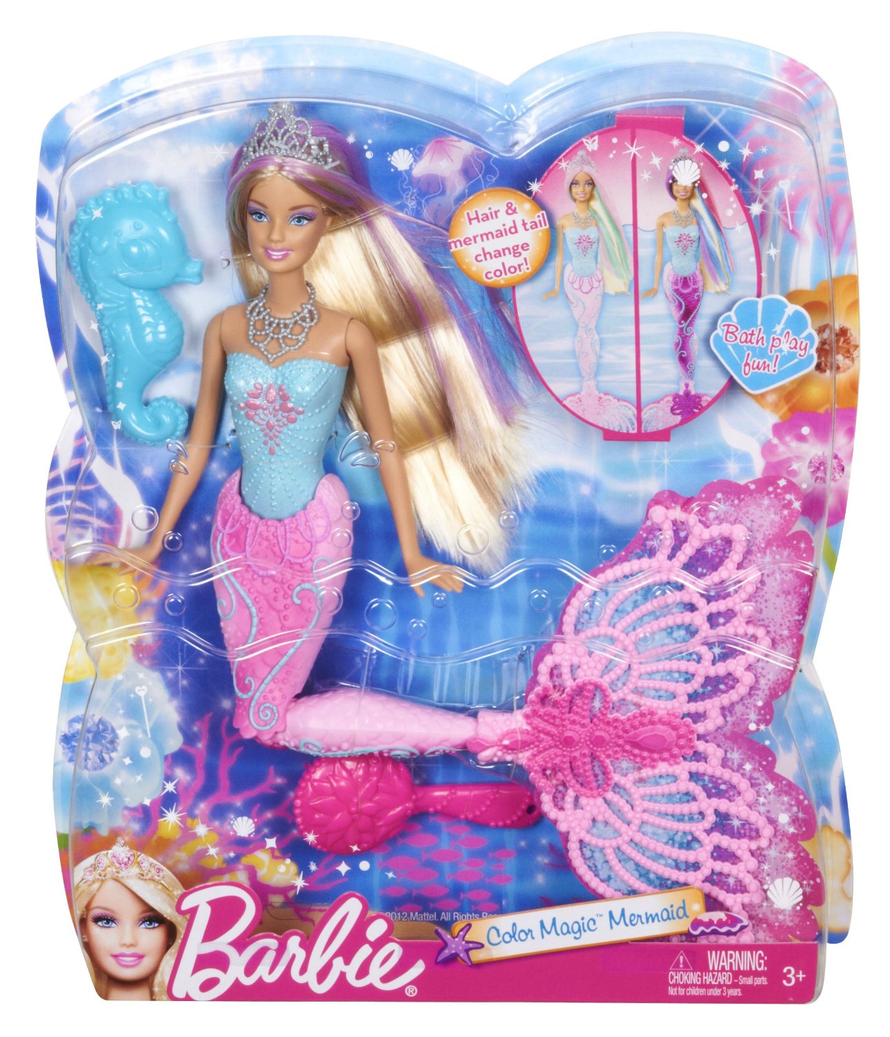 Mattel x9178 barbie sirène couleur magique avec un hippocampe