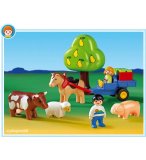 PLAYMOBIL 1.2.3 6620 ENFANT / CHARRETTE / ANIMAUX