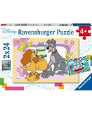 2 PUZZLES LES CADEAUX DE LA BELLE ET LE CLOCHARD / 101 DALMATIENS SOUS LA PLUIE 24 PIECES - RAVENSBURGER - 050871