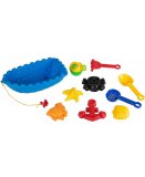 BATEAU DE PLAGE GARNI 10 PIECES : ARROSOIR, MOULES, OUTILS - JOUETS DE PLAGE