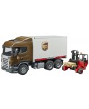 CAMION SCANIA R-SERIE UPS + CHARIOT ELEVATEUR - BRUDER - 03581 - TRANSPORT