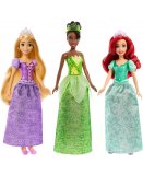 COFFRET 3 POUPEES DISNEY PRINCESSE : ARIEL RAIPONCE TIANA + 2 ACCESSOIRES - POUPEE MANNEQUIN 30 CM - MATTEL