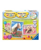 COFFRET NUMERO D'ART 3 TABLEAUX ANIMAUX : CHATONS, CHIEN & CHAT, CHEVAL - RAVENSBURGER - 28508 - PEINTURE