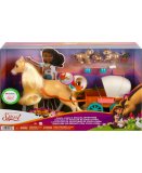 COFFRET SPIRIT : JUMENT CHICA LINDA ET SA PETITE CARRIOLE - CHEVAL 20 CM + LAPIN + ACCESSOIRES - MATTEL