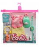 COFFRET TENUE VACANCE : JUPE JAUNE ET TOP ROSE + CASQUETTE ET ACCESSOIRES POUR POUPEE BARBIE - VETEMENT - HABIT - MATTEL - GRD60