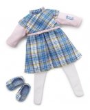 ENSEMBLE ROBE BLEUE ECOSSAISE 38 CM - TRUDI - HABIT POUPEE (02)