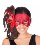 LOUP VENITIEN ROUGE AVEC PLUMES NOIRES ADULTE - ACCESSOIRE MASQUE DEGUISEMENT