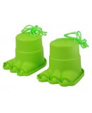 PAIRE D'ECHASSES PATTES DE MONSTRE DINO VERT - BOITES SABOTS - JEU EQUILIBRE ENFANT