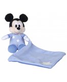 PELUCHE MICKEY AVEC SON MOUCHOIR PHOSPHORESCENTE BLEU 18 CM DISNEY - DOUDOU BRILLE DANS LA NUIT - NICOTOY