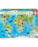 PUZZLE CARTE DU MONDE ANIMAUX 150 PIECES - COLLECTION MAPPEMONDE / GEOGRAPHIE - EDUCA - 18115