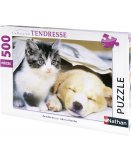 PUZZLE CHIEN ET CHAT : REVEILLE TOI 500 PIECES - COLLECTION TENDRESSE - NATHAN - 87129