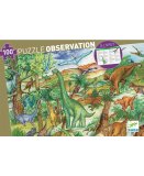 PUZZLE D'OBSERVATION LE MONDE DES DINOSAURES 100 PIECES - LIVRET ET POSTER - DJECO - DJ07424