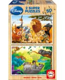 PUZZLE EN BOIS DISNEY : ROI LION SIMBA NALA TIMON PUMBAA - LIVRE DE LA JUNGLE : BALOO MOWGLI 2 X 50 PIECES - EDUCA - 13144