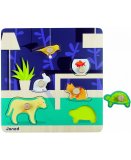 PUZZLE EN BOIS HAPPY ANIMO 6 PIECES - JANOD - PUZZLE A ENCASTRER AVEC BOUTONS - J07007