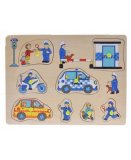 PUZZLE EN BOIS LA POLICE EN ACTION 8 PIECES - PUZZLE A ENCASTRER AVEC BOUTONS