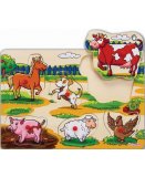 PUZZLE EN BOIS LES ANIMAUX DE LA FERME - 6 PIECES - EICHHORN - PUZZLE A ENCASTRER - PUZZLE AVEC BOUTONS