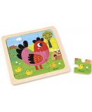PUZZLE EN BOIS POULE VIOLETTE 9 PIECES - PUZZLE AVEC CADRE ET SUPPORT IMPRIME