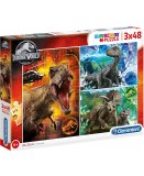 PUZZLE JURASSIC WORLD - DINOSAURE T-REX - TRICERATOPS VELOCIRAPTOR 3 X 48 PIECES - DINO - CLEMENTONI - 25250