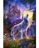 PUZZLE L'APPEL DU LOUP AU CLAIR DE LUNE ET LE CHATEAU 1000 PIECES - COLLECTION ANIMAUX SAUVAGES ET PAYSAGE