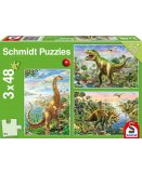 PUZZLE LE MONDE DES DINOSAURES 3 X 48 PIECES AVEC POSTER - SCHMIDT - 56202