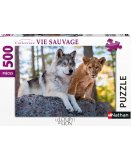 PUZZLE LOUP ET LE LION - 500 PIECES - COLLECTION  ANIMAUX SAUVAGES - NATHAN - 873159