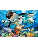 PUZZLE SELFIE SOUS L'EAU : ORQUE REQUINS ET DAUPHINS 500 PIECES - COLLECTION ANIMAUX DE LA MER - EDUCA - 17647