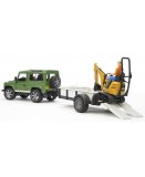 VEHICULE LAND ROVER + REMORQUE + MINI PELLE JCB + PERSONNAGE - BRUDER - 02593