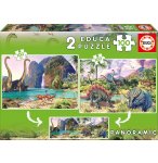 2 PUZZLES AU PAYS DES DINOSAURES 100 PIECES - DINOS - EDUCA - 15620