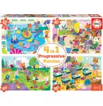 4 PUZZLES PROGRESSIFS LES ANIMAUX : A l'ECOLE - A LA PISCINE - EN COURS DE MUSIQUE - AU PARC 20 - 40 - 60 - 80 PIECES - EDUCA 18904