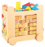 BEEBOO - GRAND CHARIOT D'ACTIVITES EN BOIS SUR ROULETTES - 44 PIECES - CUBE DE MARCHE - JOUET D'EVEIL