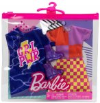 COFFRET 2 TENUES MODE : JUPE A CARREAUX ET TOP + ROBE BLEUE + BOTTES POUR POUPEE BARBIE - VETEMENT - HABIT - MATTEL - HBV69