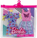 COFFRET DE 2 TENUES MODE : ROBE PAPILLON + SHORT ET TOP ROSE + CHAUSSURE POUR POUPEE BARBIE - VETEMENT - HABIT - MATTEL - HBV68