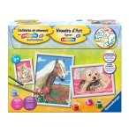 COFFRET NUMERO D'ART 3 TABLEAUX ANIMAUX : CHATONS, CHIEN & CHAT, CHEVAL - RAVENSBURGER - 28508 - PEINTURE