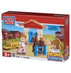 L ECURIE AVEC PONEY ET FFIGURINE - 16 PIECES  - BLOK TOWN - MEGA BLOKS - 361 - JEU DE CONSTRUCTION